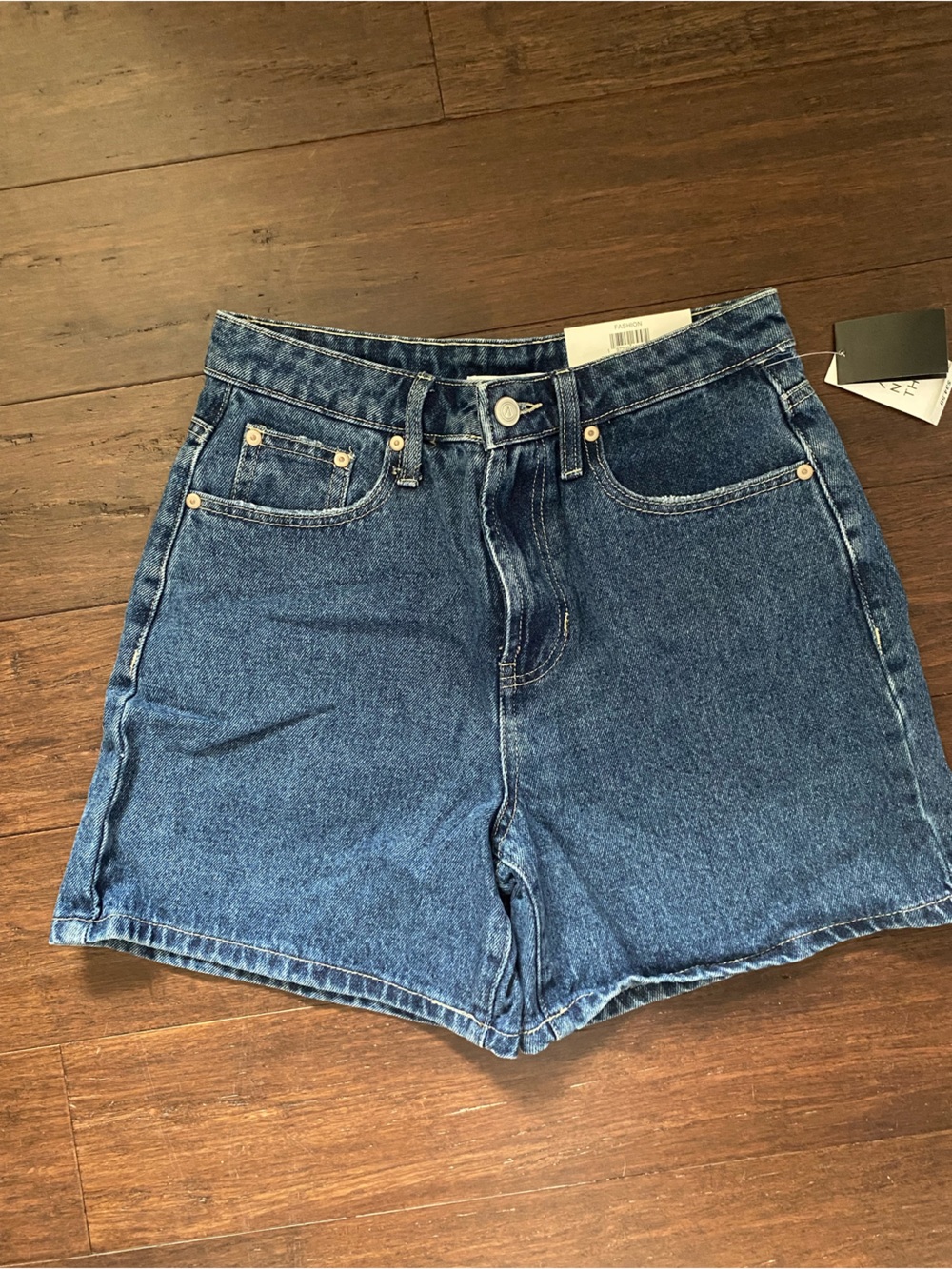 Classic High-Waist Denim Shorts in Dark Blue